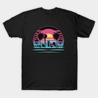 80s Vaporwave Palm Trees Sunset cyberpunk style T-Shirt